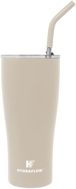 HYDRAFLOW Capri – 30oz Tumbler with Straw – Triple Wall Vacuum Insulated Tumbler – Insulated Smoothie Cup – Stainless Steel Tumbler – Reusable Tumbler with Lid – Sand