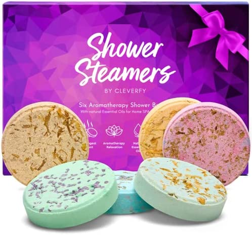 Cleverfy Shower Steamers Aromatherapy – Variety Pack of 6 Shower Bombs with Essential Oils. Personal Care and Relaxation Birthday Gifts for Women and Men. Purple Set
