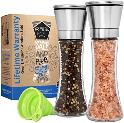 HOME EC Original Salt and Pepper Grinder Set – Adjustable Sea Salt Grinder & Pepper Grinder – Stainless Steel & Glass Salt and Pepper Shakers – Pepper Mill & Salt Mill – Modern Kitchen Accessories