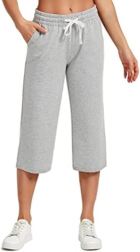 SPECIALMAGIC Women’s Capri Pants Loose Yoga Cotton Capris Sweatpants 3 Pockets Wide Leg Drawstring Pajama Pants
