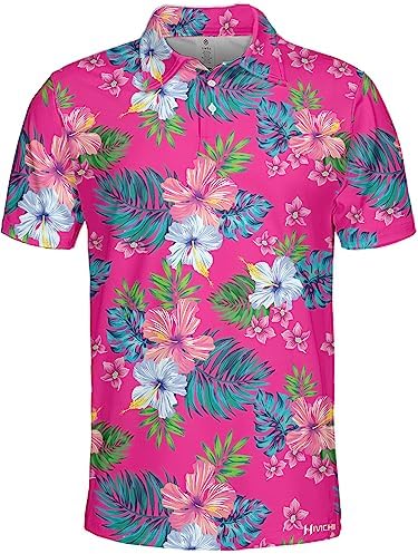HIVICHI Golf Shirts for Men Funny Golf Shirts for Men Hawaiian Polo Shirts for Men Patriotic Tropical Print Shirt Crazy Gifts