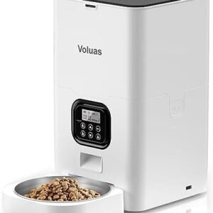 VOLUAS Automatic Cat Feeders - Pet Food Dispenser for Dry Food, Timed Cat Feeder with Desiccant Bag, Programmable Portion Size Control 4 Meals Per Day, 10s Voice Recorder