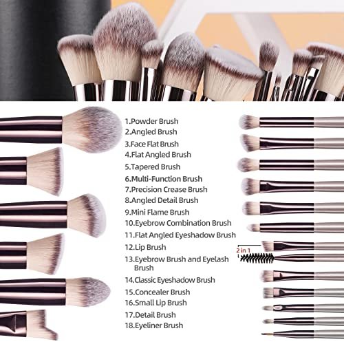 BS-MALL Makeup Brush Set 18 Pcs Premium Synthetic Foundation Powder Concealers Eye shadows Blush Makeup Brushes with black case (A-Champagne) - Image 2