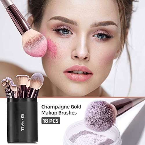 BS-MALL Makeup Brush Set 18 Pcs Premium Synthetic Foundation Powder Concealers Eye shadows Blush Makeup Brushes with black case (A-Champagne) - Image 5