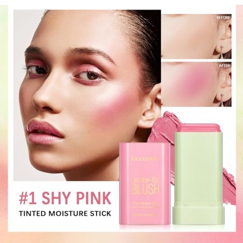 Multi-Use Makeup Blush Stick,Cream Blush Stick,Solid Moisturizer Stick,Waterproof Natural Nude Makeup,Tinted Solid Moisturizer Stick for Eyes Lips Cheek (1#Shy Pink) - Image 3