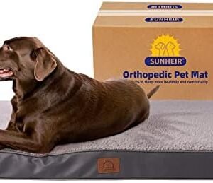 Sunheir Orthopedic Dog Bed for Large Dogs and Extra Large Dogs, Large Dog Bed with Removable Waterproof Cover and Machine Washable Dog Bed, Pet Bed Mat Egg-Crate Foam, L(35"X22"X3"), Grey