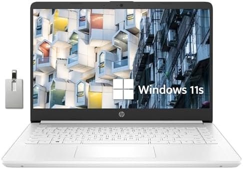 HP Stream 14" HD BrightView Laptop, Intel Celeron N4020 Processor, 4GB RAM, 64GB Storage, Intel HD Graphics, 720p Webcam, 1 Year Office 365, White, Win 11 S, 32GB Hotface USB Card