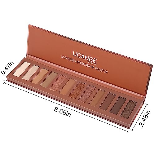 UCANBE 12 Color Eyeshadow Makeup Palette, Naked Nude Eye Shadow, Neutral Matte Shimmer Make Up Pallet with Double-ended Brush Set Kit, Highly Pigmented Long Lasting Waterproof (01) - Image 5