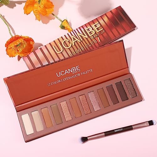 UCANBE 12 Color Eyeshadow Makeup Palette, Naked Nude Eye Shadow, Neutral Matte Shimmer Make Up Pallet with Double-ended Brush Set Kit, Highly Pigmented Long Lasting Waterproof (01) - Image 6