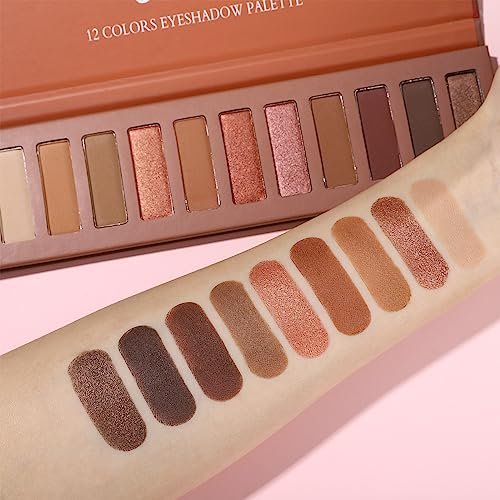 UCANBE 12 Color Eyeshadow Makeup Palette, Naked Nude Eye Shadow, Neutral Matte Shimmer Make Up Pallet with Double-ended Brush Set Kit, Highly Pigmented Long Lasting Waterproof (01) - Image 8