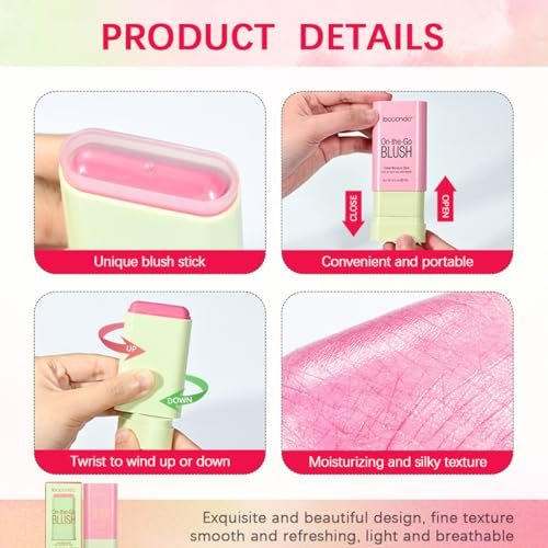 Multi-Use Makeup Blush Stick,Cream Blush Stick,Solid Moisturizer Stick,Waterproof Natural Nude Makeup,Tinted Solid Moisturizer Stick for Eyes Lips Cheek (1#Shy Pink) - Image 7