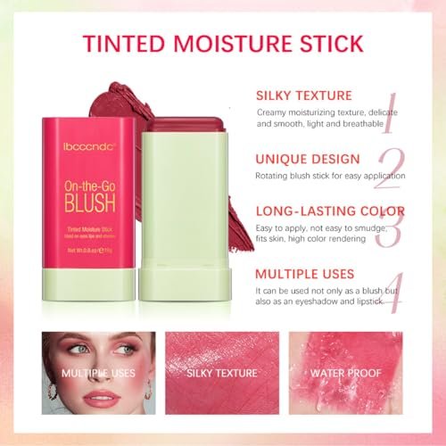 Multi-Use Makeup Blush Stick,Cream Blush Stick,Solid Moisturizer Stick,Waterproof Natural Nude Makeup,Tinted Solid Moisturizer Stick for Eyes Lips Cheek (1#Shy Pink) - Image 2