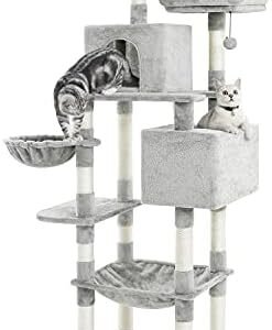 Kilodor Tall Cat Tree, 75inch Cat Tower Multi Level Condo with Large Hammocks, Scratching Posts,Plush Perches Cat Activity Center Light Gray