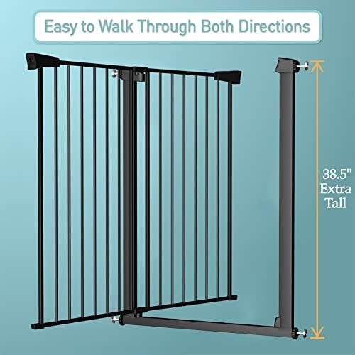 Stand 38.5" Extra Tall Dog Gate for The House - 62.60"-65.35" Wide Long Large Pressure Mounted Baby Gates with Door for Stairs Doorways - Walk Through Indoor Toddler Puppy Dog Safety Gate - Image 2