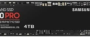 SAMSUNG 990 PRO SSD 4TB PCIe 4.0 M.2 2280 Internal Solid State Hard Drive, Seq. Read Speeds Up to 7,450 MB/s for High End Computing, Gaming, and Heavy Duty Workstations, MZ-V9P4T0B/AM, Black