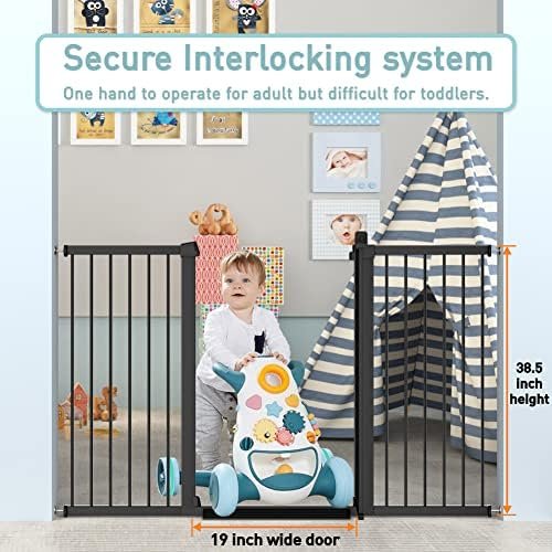 Stand 38.5" Extra Tall Dog Gate for The House - 62.60"-65.35" Wide Long Large Pressure Mounted Baby Gates with Door for Stairs Doorways - Walk Through Indoor Toddler Puppy Dog Safety Gate - Image 7