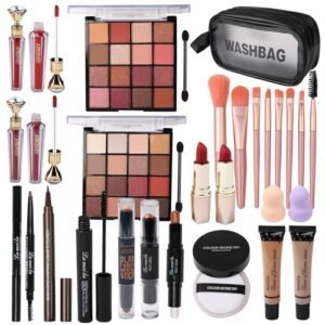 Makeup Kit All-in-one Makeup Gift Set for Women Full Kit,including travel makeup bag, makeup brush set, eyeshadow palette, lip gloss, foundation, highlighter, mascara, eyeliner, eyebrow pencil(BLACK)