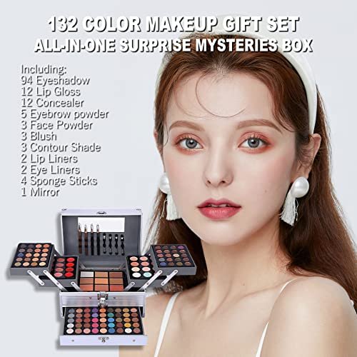 132 Color All In One Makeup Kit,Professional Makeup Case Set for Teen Girls, Multicolor Eyeshadow Palette(006N2-Silver) - Image 8