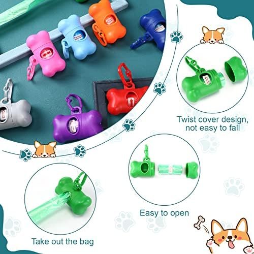 Zhehao 120 Pcs Bone Shaped Dog Poop Bag Dispensers with Disposal Bag Dog Waste Bag Holder Small Dog Bag Dispenser with Hook for Pet Puppy Walking Hiking Camping, 8 Colors - Image 4