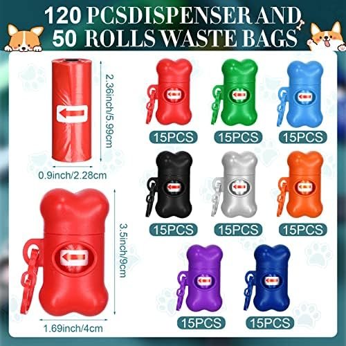 Zhehao 120 Pcs Bone Shaped Dog Poop Bag Dispensers with Disposal Bag Dog Waste Bag Holder Small Dog Bag Dispenser with Hook for Pet Puppy Walking Hiking Camping, 8 Colors - Image 2