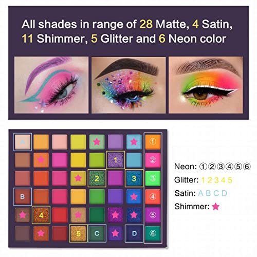 UCANBE EXOTIC FLAVORS Neon Eyeshadow Makeup Palette - 48 Colorful High Pigmented - Rainbow Matte Shimmer Glitter Eye Shadow Make Up Pallet Gift Set - Image 4