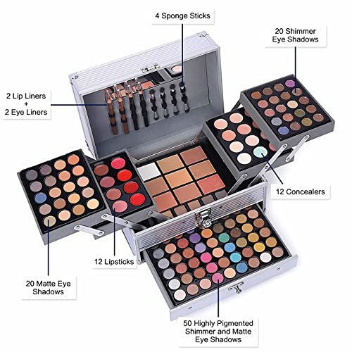 132 Color All In One Makeup Kit,Professional Makeup Case Set for Teen Girls, Multicolor Eyeshadow Palette(006N2-Silver) - Image 2