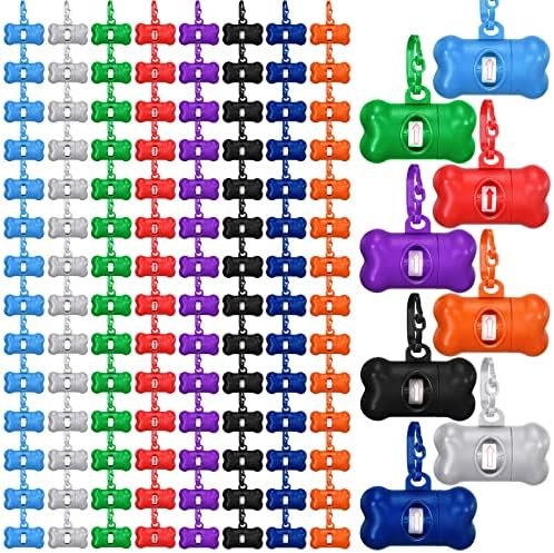 Zhehao 120 Pcs Bone Shaped Dog Poop Bag Dispensers with Disposal Bag Dog Waste Bag Holder Small Dog Bag Dispenser with Hook for Pet Puppy Walking Hiking Camping, 8 Colors