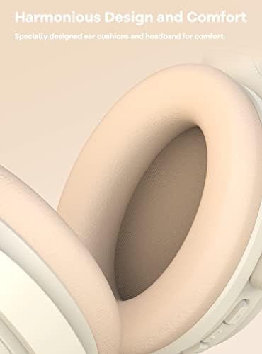HROEENOI Active Noise Cancelling Wireless Bluetooth Over-Ear Headphones, Memory Foam Ear Cups, Quick Charge for 40H Playtime, Ideal for Travel, Home Office, Gym Workouts -White - Image 4
