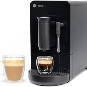 GE Profile Automatic Espresso Machine + Milk Frother | Brew in 90 Seconds | 20 Bar Pump Pressure for Balanced Extraction | Five Adjustable Grind Size Levels | WiFi Connected for Customization | Black