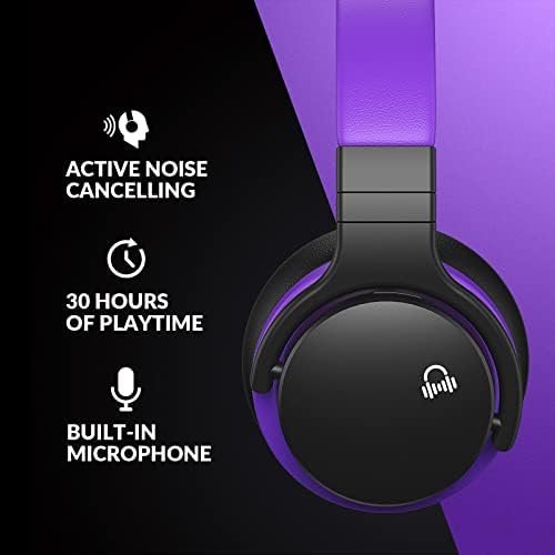 MOVSSOU E7 Active Noise Cancelling Headphones Bluetooth Headphones Wireless Headphones Over Ear with Microphone Deep Bass, Comfortable Protein Earpads, 30 Hours Playtime for Travel/Work, Medium Purple - Image 2