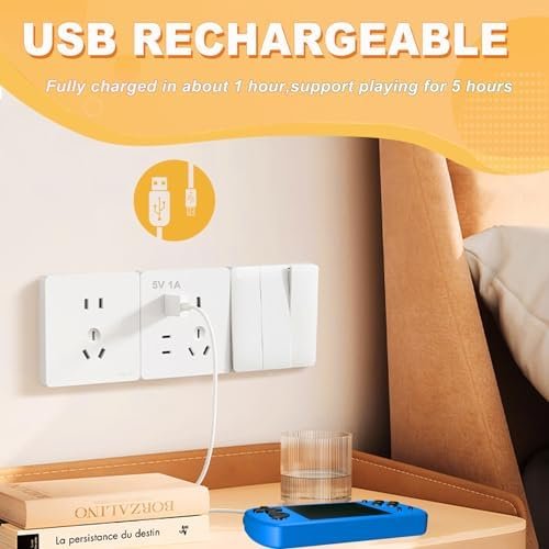 CULAGEiMi Handheld Game Console for Kids Adults Built-in 270 Retro Video Games, Portable Gaming System with Rechargeable Battery Gamepad, Mini Arcade Toys Supports 2 Players Birthday Xmas Gifts, Blue - Image 4