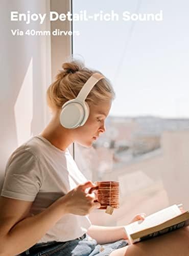 HROEENOI Active Noise Cancelling Wireless Bluetooth Over-Ear Headphones, Memory Foam Ear Cups, Quick Charge for 40H Playtime, Ideal for Travel, Home Office, Gym Workouts -White - Image 3