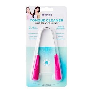 DrTung’s Stainless Tongue Scraper - Tongue Cleaner for Adults, Kids, Helps Freshens Breath, Easy to Use Comfort Grip Handle, Comes with Fabric Travel Pouch - Stainless Steel Tongue Scrapers, (1 Count)