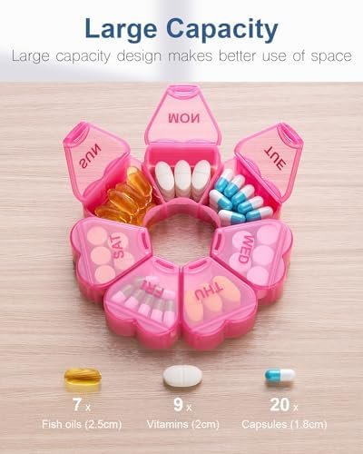 Large Weekly Pill Organizer/Box 7 Day, KAPENS Daily Vitamin Case Large Capacity Compartments, Pill Containers for Fish Oil Medicine Supplements - Image 2