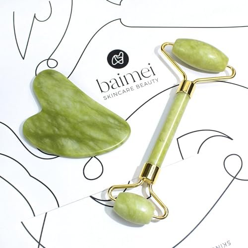 BAIMEI Gua Sha & Jade Roller Facial Tools Face Roller and Gua Sha Set for Puffiness and Redness Reducing Skin Care Routine, Self Care Gift for Men Women - Green - Image 9