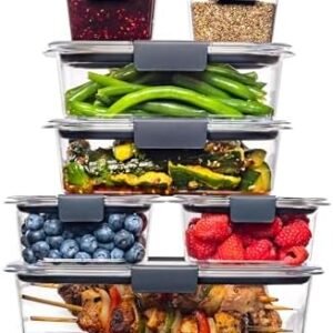 Rubbermaid Brilliance BPA Free Food Storage Containers with Lids, Airtight, for Lunch, Meal Prep, and Leftovers,Clear, Grey Set of 7
