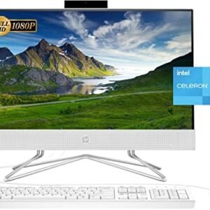 HP 2022 Newest All-in-One Desktop, 21.5" FHD Display, Intel Celeron J4025 Processor, 16GB RAM, 512GB PCIe SSD, Webcam, HDMI, RJ-45, Wired Keyboard&Mouse, WiFi, Windows 11 Home, White