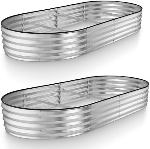 Galvanized Raised Garden Beds Outdoor // 8×4×1 ft (2-Pack) Planter Raised Beds for Gardening, Vegetables, Flowers // Large Metal Raised Garden Box (Silver) // Tool-Free Assembly