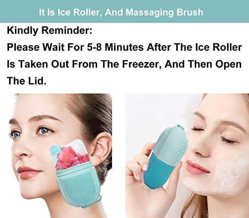 Reusable Cube Silicone Mold Ice Roller With Brush For Face Cold Therapy Facial Massage Roller (Blue) - Image 3
