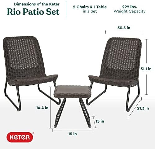 Keter Rio 3 Piece Resin Wicker Patio Furniture Set with Side Table and Outdoor Chairs, Brown - Image 3