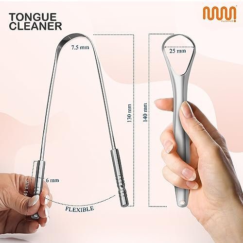 MasterMedi Tongue Scraper with Multicolor Cases (2 Pack), 100% Stainless Steel, Reduce Bad Breath, Easy to Use Tongue Scraper for Adults, Tongue Cleaner for Oral Care & Hygiene - Image 2