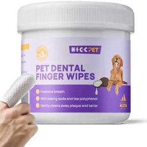 HICC PET Teeth Cleaning Wipes for Dogs & Cats, Remove Bad Breath by Removing Plaque and Tartar Buildup No-Rinse Dog Finger Toothbrush, Disposable Gentle Cleaning & Gum Care Pet Wipes, 50 Counts