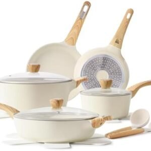 SENSARTE Pots and Pans Set Nonstick, 14 Pcs Induction Kitchen Cookware Sets, Non-toxic Non Stick White Cooking Set with Frying Pans Set & Saucepan, PFOA PFOS APEO Free