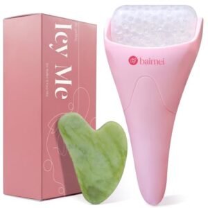BAIMEI Cryotherapy Ice Roller and Gua Sha Facial Tools Puffiness Redness Reducing Migraine Pain Relief, Skin Care Tools for Face Massager Self Care Gift for Men Women - Pink