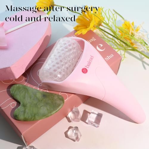 BAIMEI Cryotherapy Ice Roller and Gua Sha Facial Tools Puffiness Redness Reducing Migraine Pain Relief, Skin Care Tools for Face Massager Self Care Gift for Men Women - Pink - Image 9