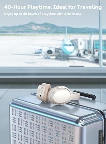 HROEENOI Active Noise Cancelling Wireless Bluetooth Over-Ear Headphones, Memory Foam Ear Cups, Quick Charge for 40H Playtime, Ideal for Travel, Home Office, Gym Workouts -White - Image 5