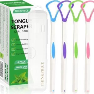 Tongue Scraper Cleaner 100% BPA Free Tongue Scrapers with Travel Handy Case for Adults, Kids, Healthy Oral Care, Easy to Use, Help Fight Bad Breath (4 PACK)