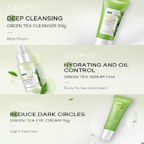 Green Tea Skincare Set, 19-In-1 Skincare Gift Set, With Natural Extracts,Cleanser,Face Serum, Face Cream, Eye Cream, Facial Mask And Mud Mask,Moisturizing Skincare Set For Teen Girls - Image 5