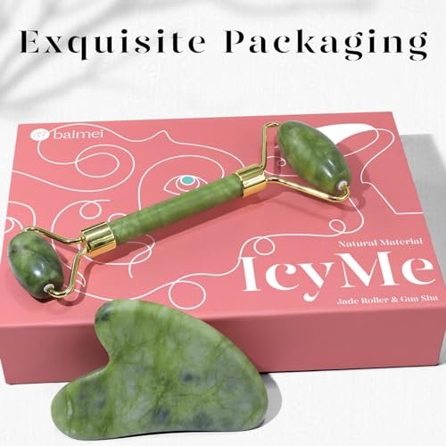 BAIMEI Gua Sha & Jade Roller Facial Tools Face Roller and Gua Sha Set for Puffiness and Redness Reducing Skin Care Routine, Self Care Gift for Men Women - Green - Image 6