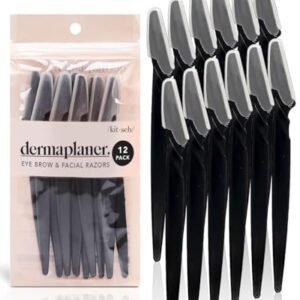Kitsch Dermaplaning Tool - Face Razors for Women | Eyebrow Razor & Face Shaver for Women | Facial Hair Removal for Women | Dermaplane Razor for Women Face, 12 pc (Black)